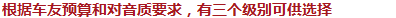 根據(jù)車友預(yù)算和對(duì)音質(zhì)要求，有三個(gè)級(jí)別可供選擇